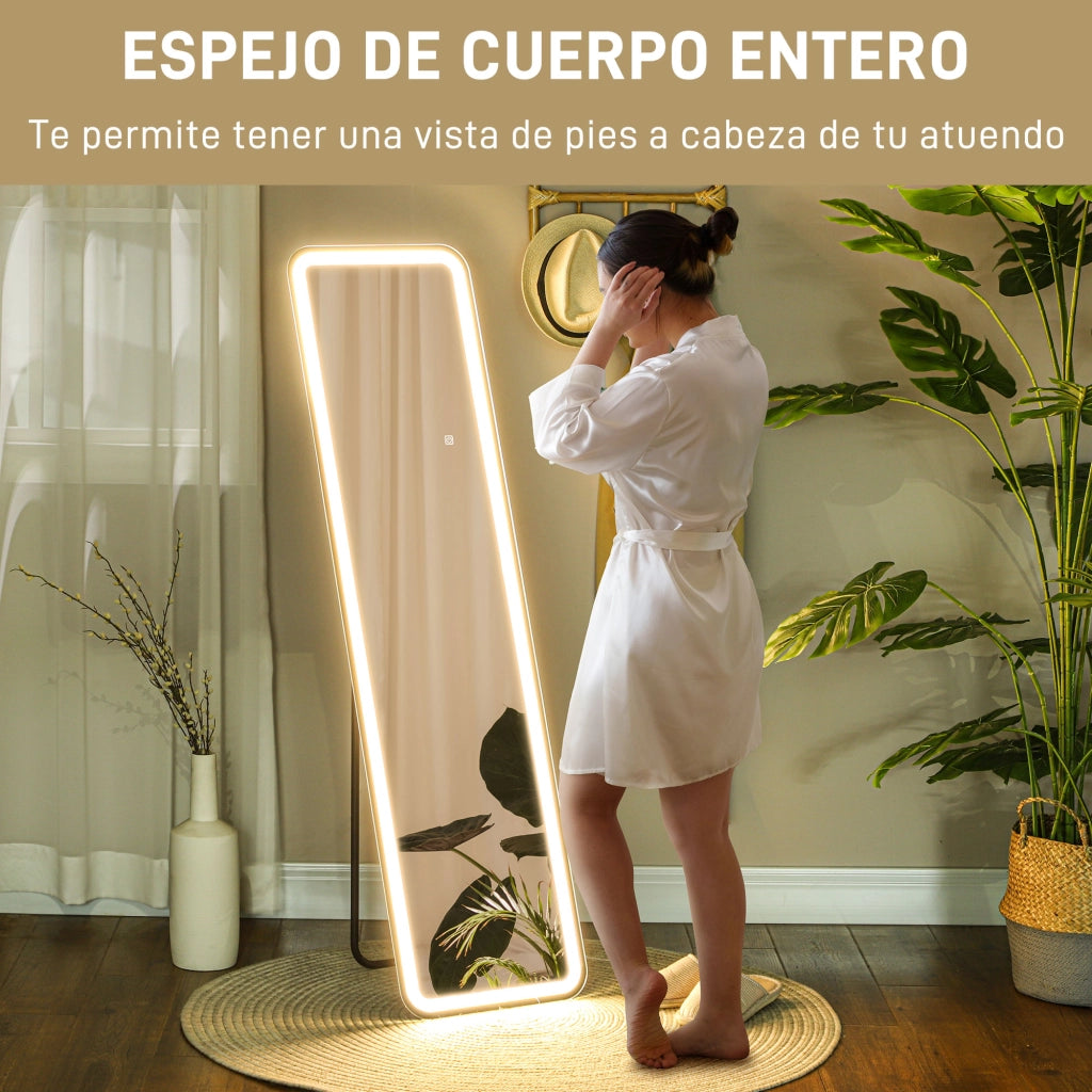 Specchio da Terra con Luce LED ¨C Xylo ¨C 150x40 cm Illuminazione 3 Colori Touch Intelligente Nero