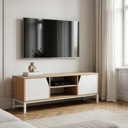Mobile Porta TV Kerrköndam a 2 Ante 120 x 40 x 46 cm - Effetto Rovere / Bianco [en.casa]