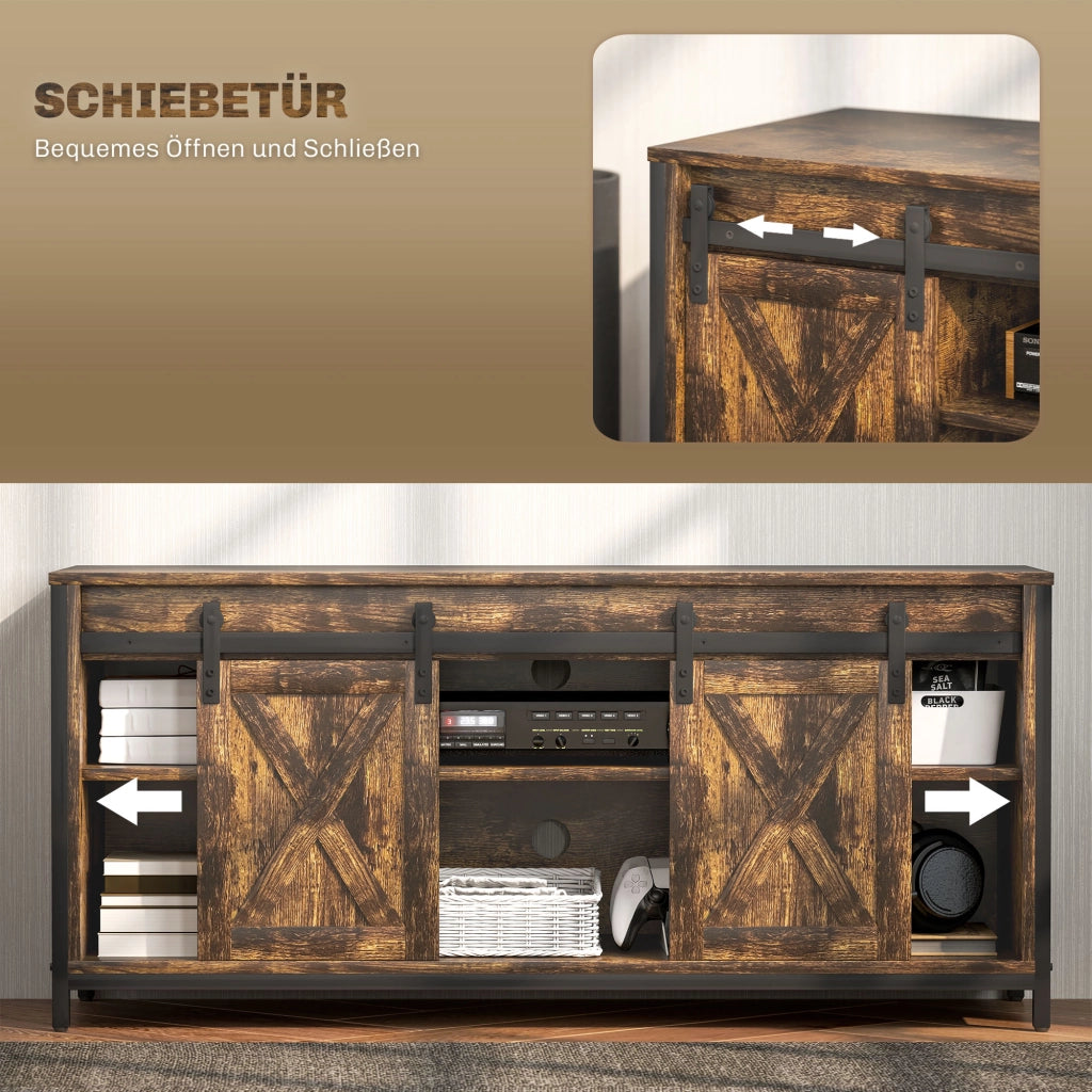 Mobile porta TV industriale con 2 ante scorrevoli e 6 vani, per soggiorno, in compensato, marrone, 120 × 40 × 54 cm