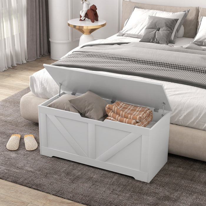 Cassapanca con Cerniere di Sicurezza Contenitore Capacità 127L 100x40x45cm in Legno Bianco