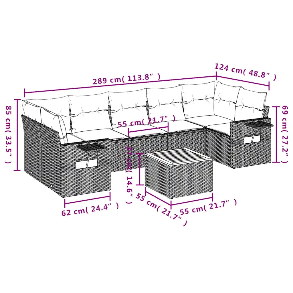 Set Divani da Giardino 8 pz con Cuscini Nero in Polyrattan 3224475