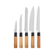 Confezione 5pz Coltelli Cucina Doppia Lama Manico in Legno Bambù Naturale