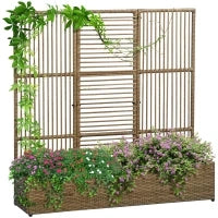 Supporto per Piante con Traliccio, Vaso Rettangolare Inferiore in Resina Intrecciata e Acciaio, 103L x 29l x 103H cm, Sabbia