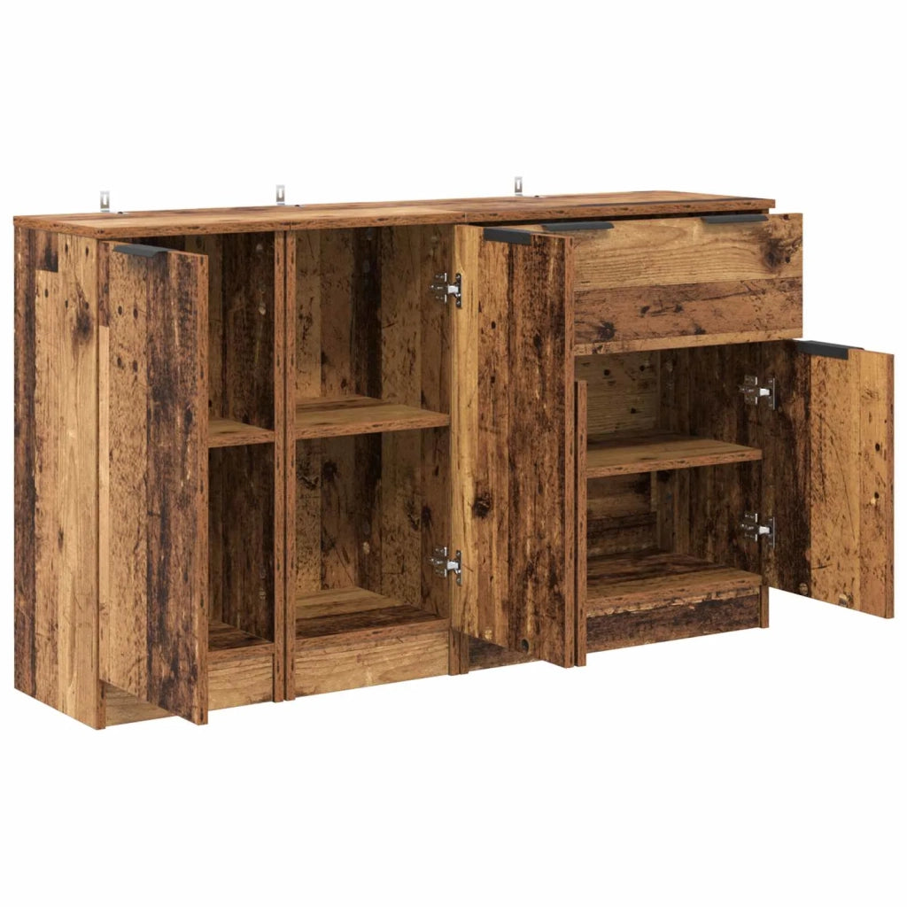Credenza con cassetto 3 pz-Set di 3 Buffet-Armadio da cucina Legno vecchio Legno multistrato 918184