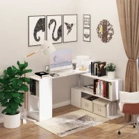 Scrivania Moderna, Angolare e Girevole con Libreria, Tavolo da Pranzo in Truciolato Bianco, 140x120x78 cm