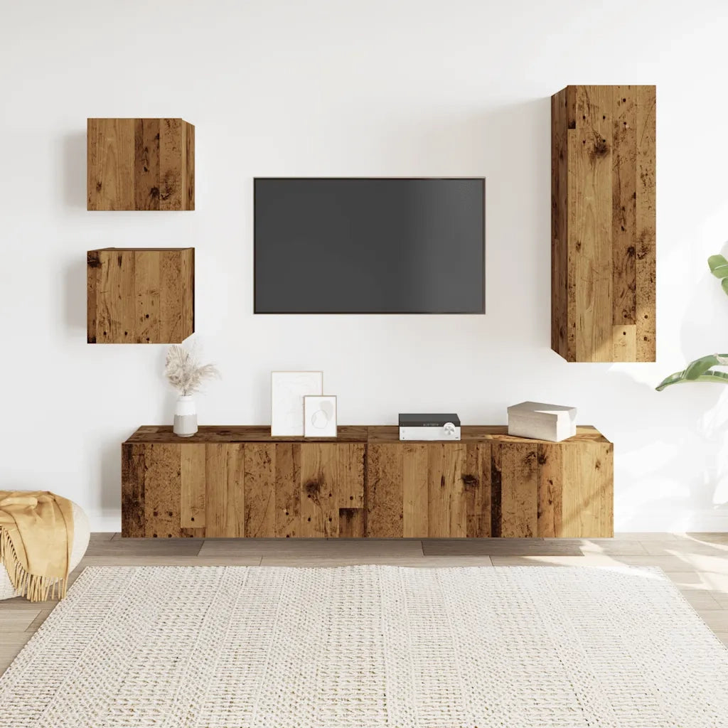 Set Mobile TV 5 pz | Armadietto TV | Mobile Porta TV Montato a Parete Legno Antico in Truciolato
