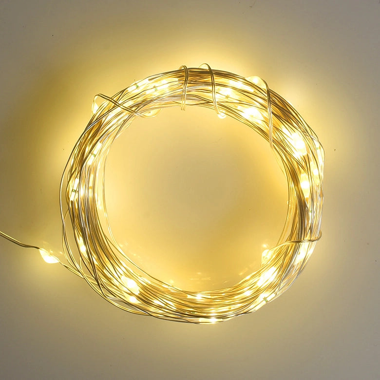 CATENA LUMINOSA RICARICA SOLARE 10 METRI CON 100 MICRO LED GIALLI - CAVO FLESSIBILE PER DECORAZIONI NATALIZIE GIARDINI E INTERNI