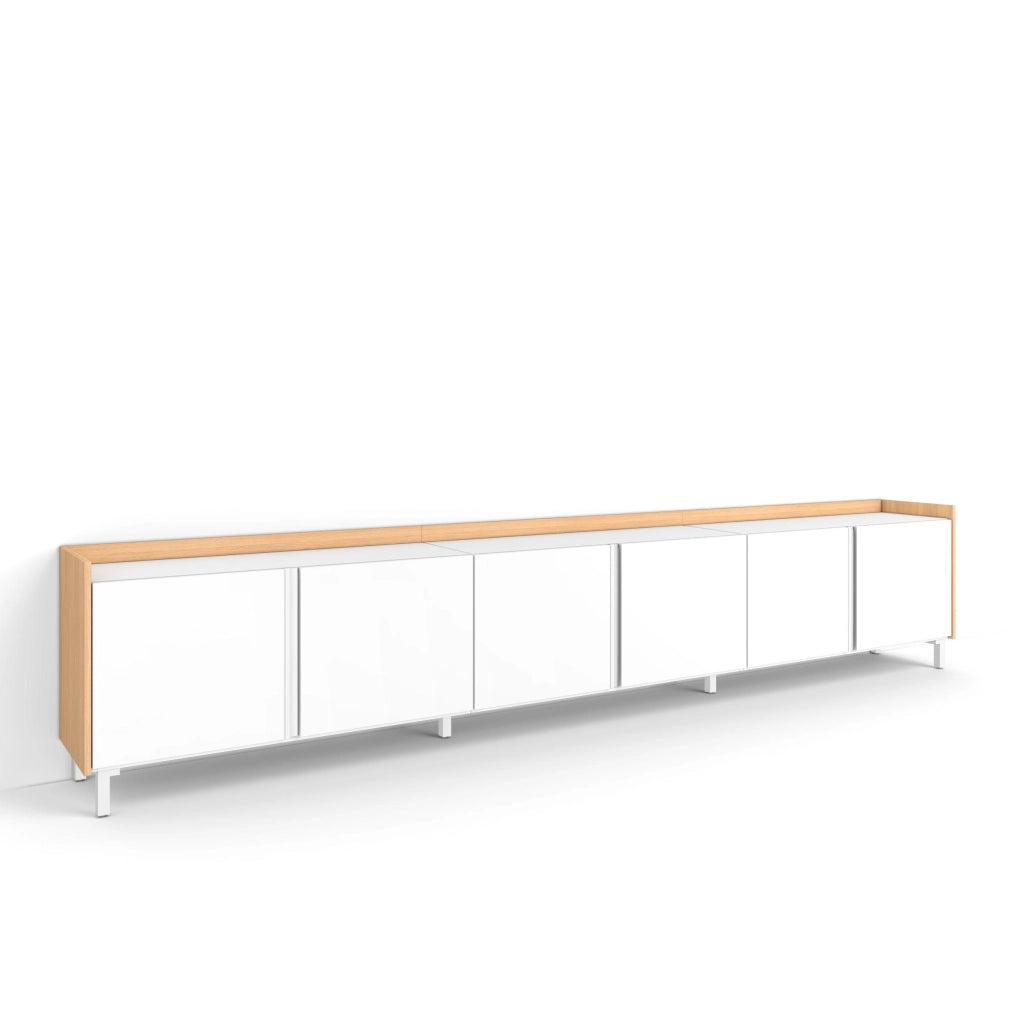 Mobile TV Soggiorno, 309x61x35 cm, Per TV fino a 80", Design industriale, Bianco e Rovere soft