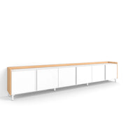 Mobile TV Soggiorno, 309x61x35 cm, Per TV fino a 80", Design industriale, Bianco e Rovere soft