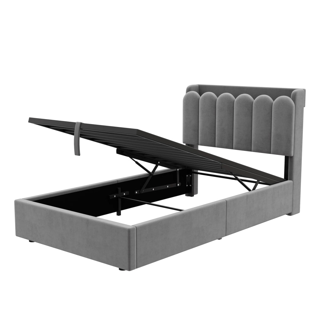 Letto 90x200 cm con contenitore idraulico; velluto grigio