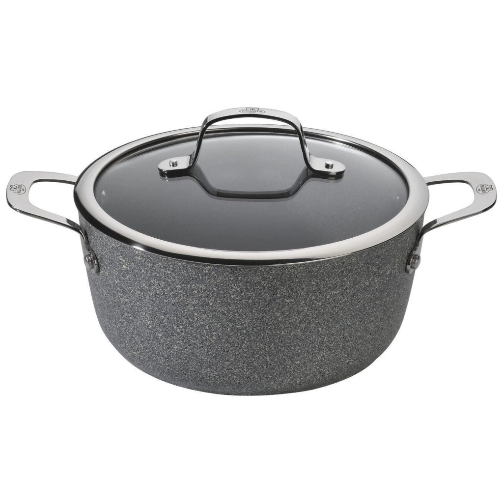 BALLARINI 75002-826-0 Salina Granitium Tegame 2,67 L con Coperchio in Vetro Acciaio Inox Alluminio Forgiato 6 Strati Antiaderente con Rinforzo al Titanio Induzione e Forno colore Grigio