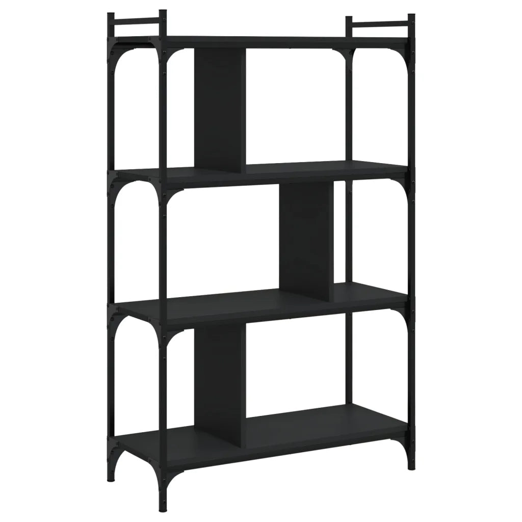 Libreria-Scaffale per Libri-Mobile di Stoccaggio Nera 4 Ripiani 76x32x123 cm Legno Multistrato
