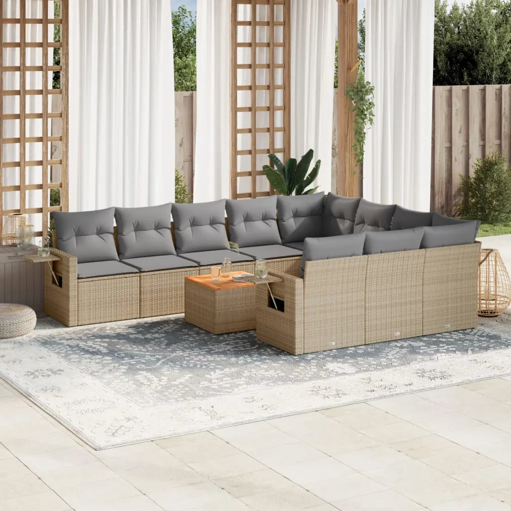 Set Divano da Giardino 11 pz con Cuscini Beige Misto Polyrattancod mxl 89195