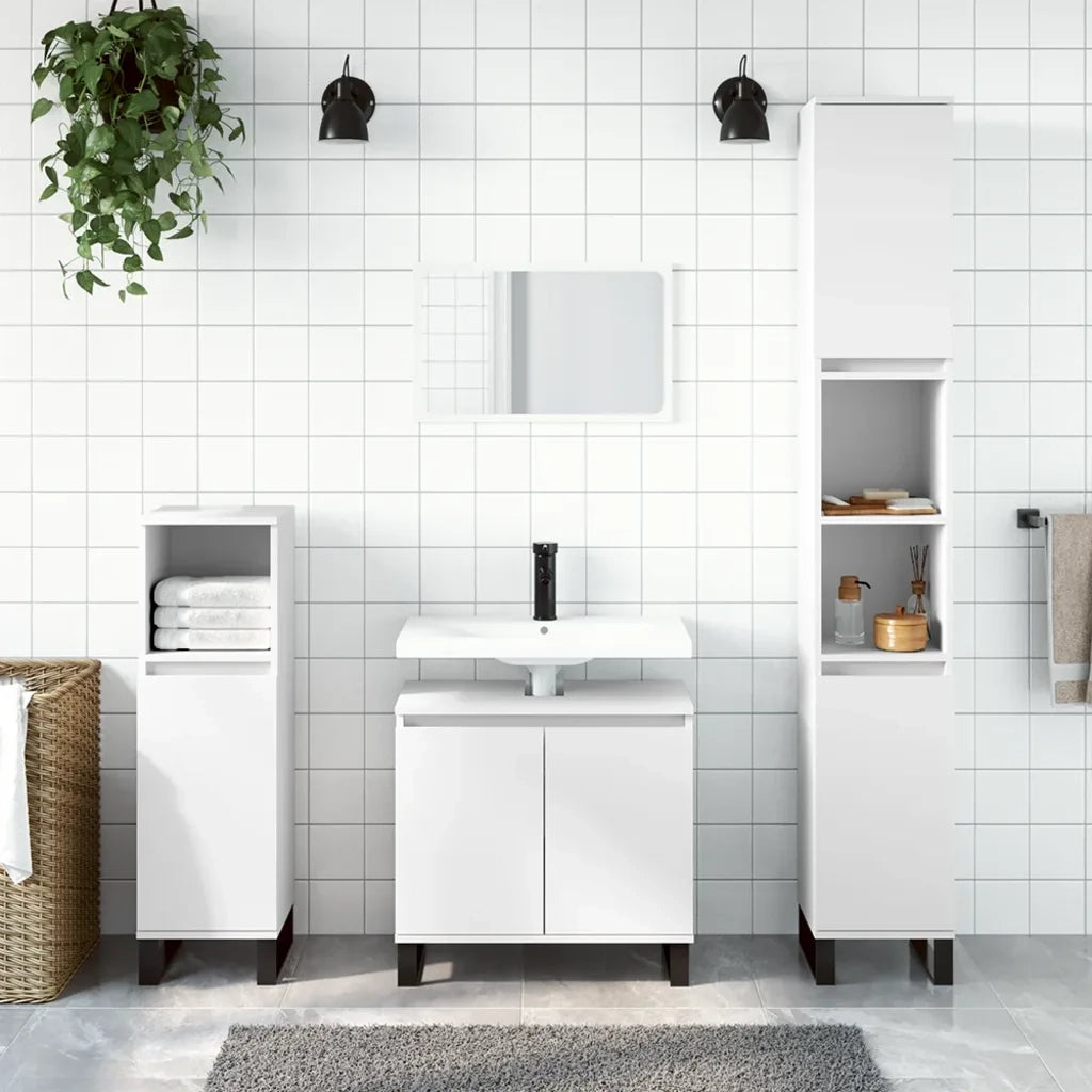 Armadietto da Bagno | Armadio da bagno Bianco 30x30x190 cm in Legno Multistrato