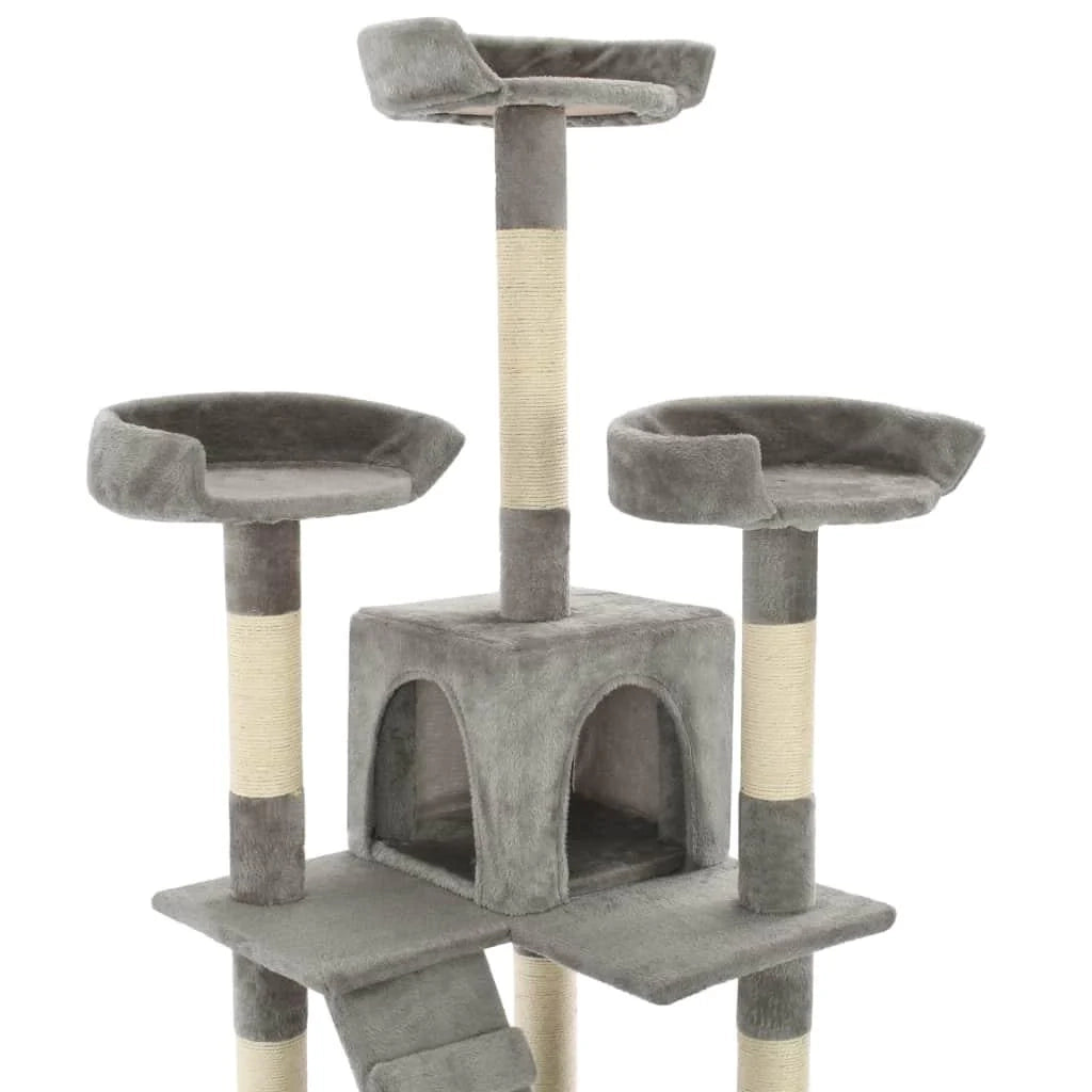 Tiragraffi albero per gatti cuccia per gatti giocattolo peluche sisal 170 cm grigio 3702087