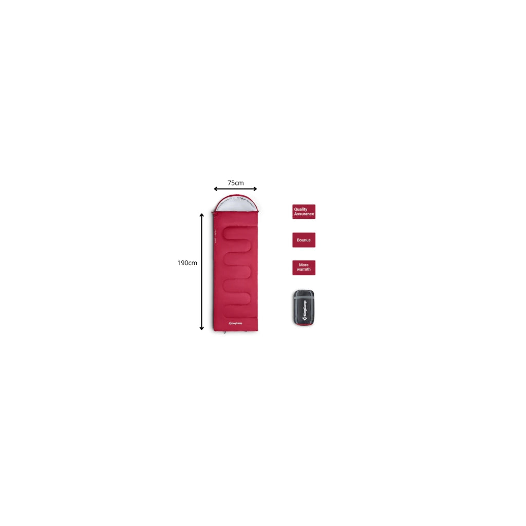 Sacco a pelo - Kingcamp - Modello Oasis 250 - Rosso - 190 x 75 cm