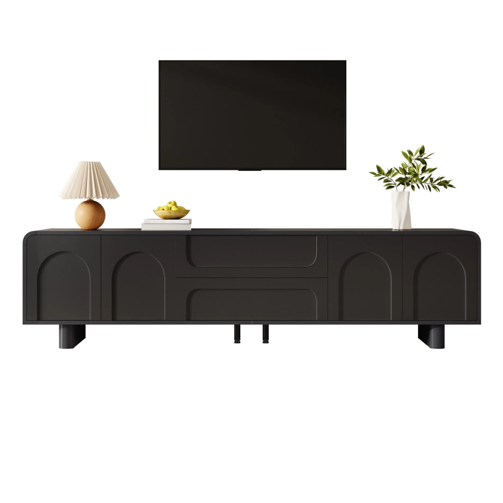 Mobile Porta TV 180 cm Nero in MDF con Ante e Cassetti Design Moderno