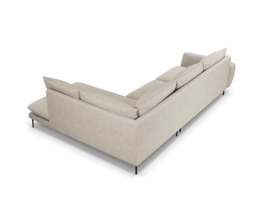 Cosmopolitan Design - Divano angolare destro "Vienna" 6 posti in tessuto strutturato beige chiaro 