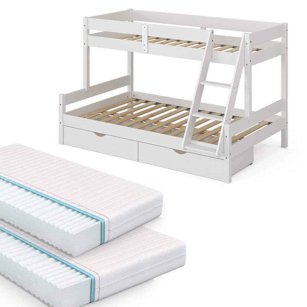 Vitalispa Letto a castello Bianco 120x200 / 80x200 cm con 2 materassi e 2 cassetti