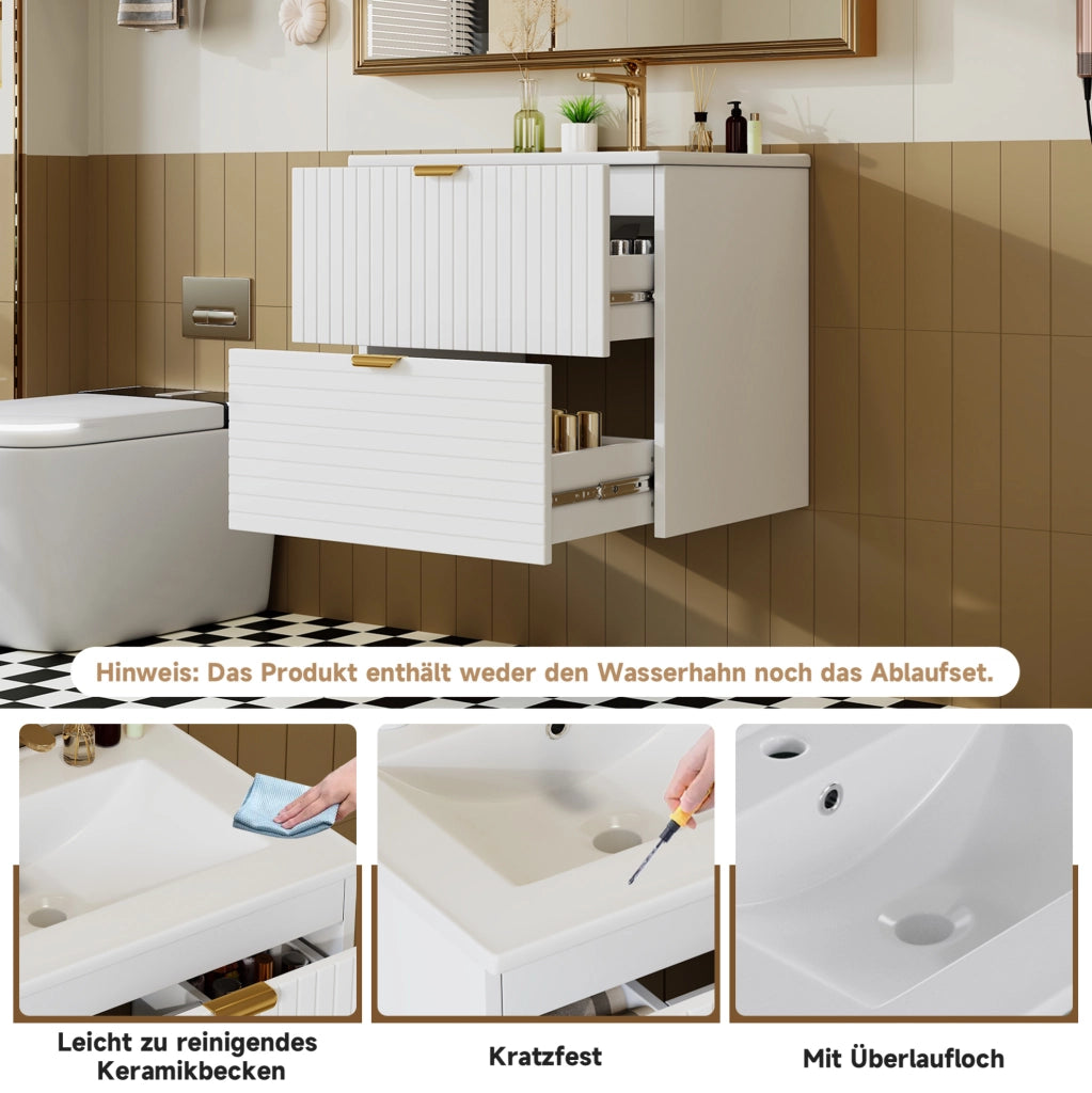 MOBILE BAGNO SOSPESO 61x46x57 cm MDF Bianco con lavabo in ceramica