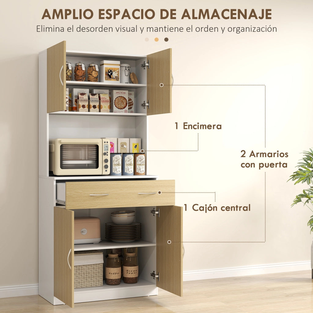 Mobile da Cucina con Ante Cassetto e Ripiani Regolabili ¨C Xylo ¨C Legno Naturale e Bianco 80x40x180cm