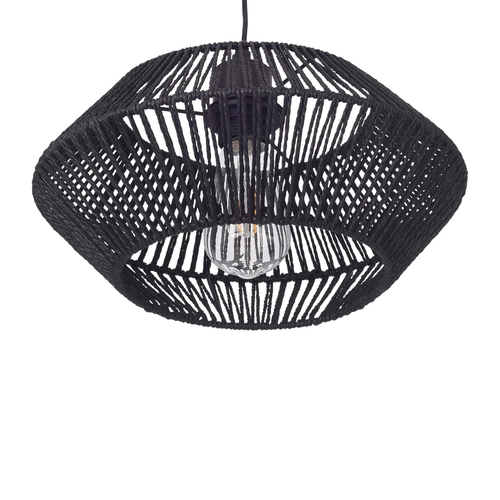 Lampada a Sospensione Amersham con Paralume a Ellisse in Rattan - Nero lux.pro
