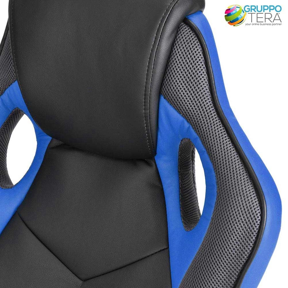 Sedia Gaming Poltrona da Ufficio Direzionale Ruote Girevoli Sportiva Racer Blu