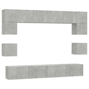 Set Mobili Porta TV 8pz | Armadietto TV | Mobile Porta TV Grigio Cemento in Legno Multistrato