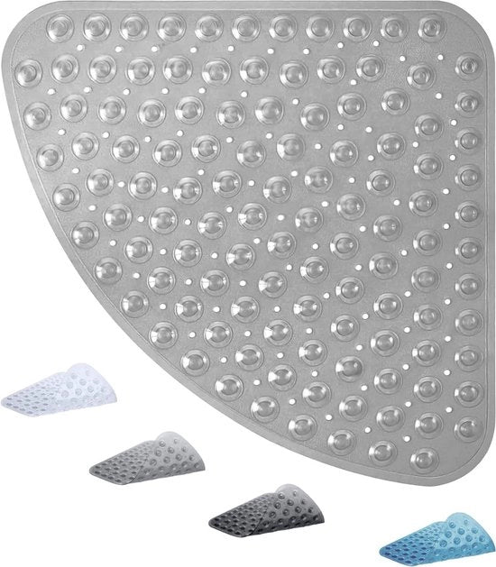 Mat Bad Anti-Slittamento per Doccia 54x54cm Curvo con Zuignappe Antiscivolo per Pavimento Bagno Macchinabili con Rapida Assorbimento con Applicazioni Forate - Grigio