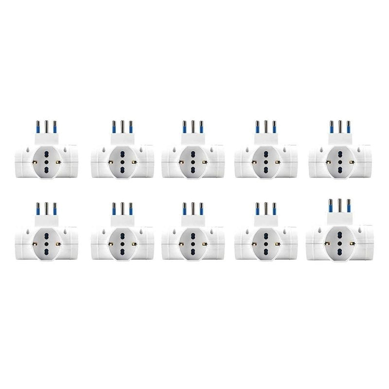 Adattatore con Interruttore Spina 10A con 3 Prese Universali Ita 10A/16A Schuko Spina Laterale Salvaspazio Bianco