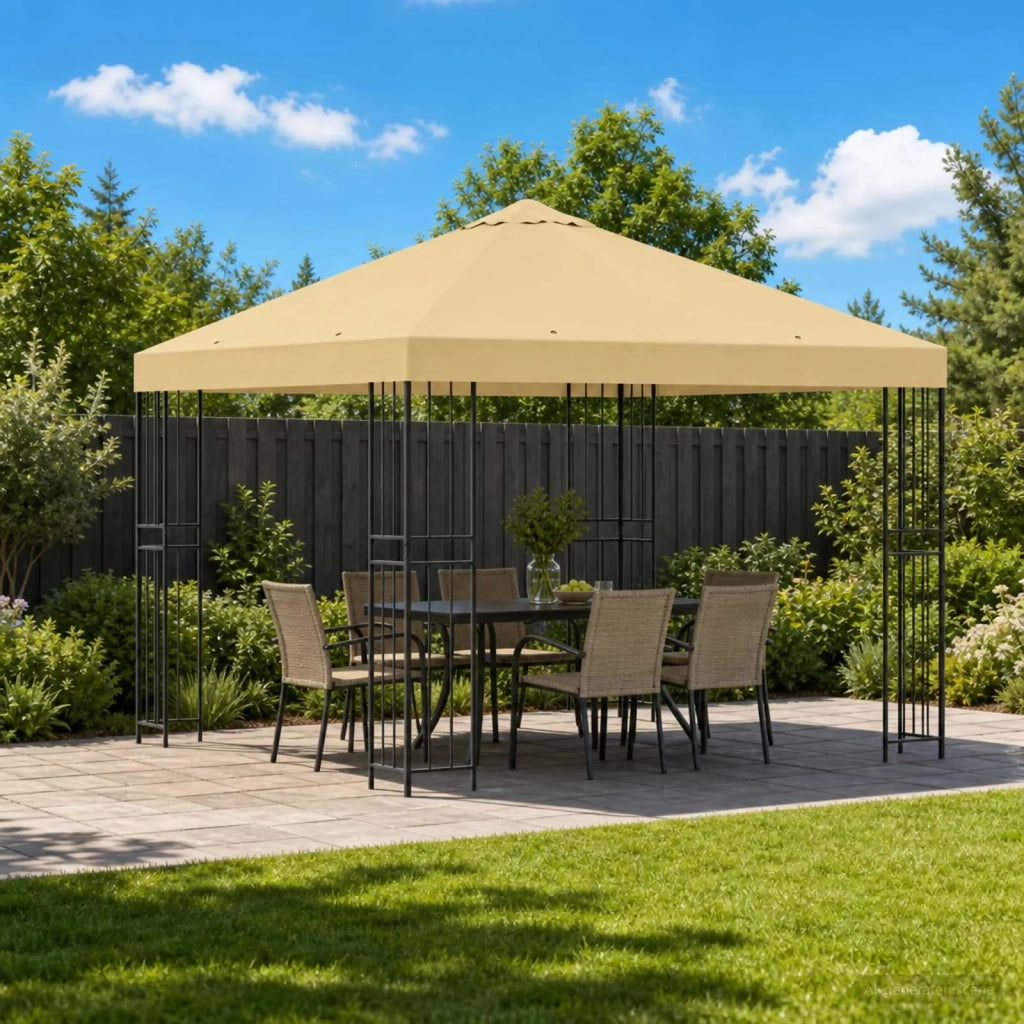 Gazebo | Pergolato 3 x 3 m Crema Poliestere e Acciaio 190 gsm