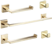 Set di accessori da bagno, set di accessori in acciaio inox dorato – appendi asciugamano + anello per asciugamano + appendi carta igienica + 2 ganci per asciugamani, SUS acciaio inossidabile, fissaggio alla parete, BA203BG-5