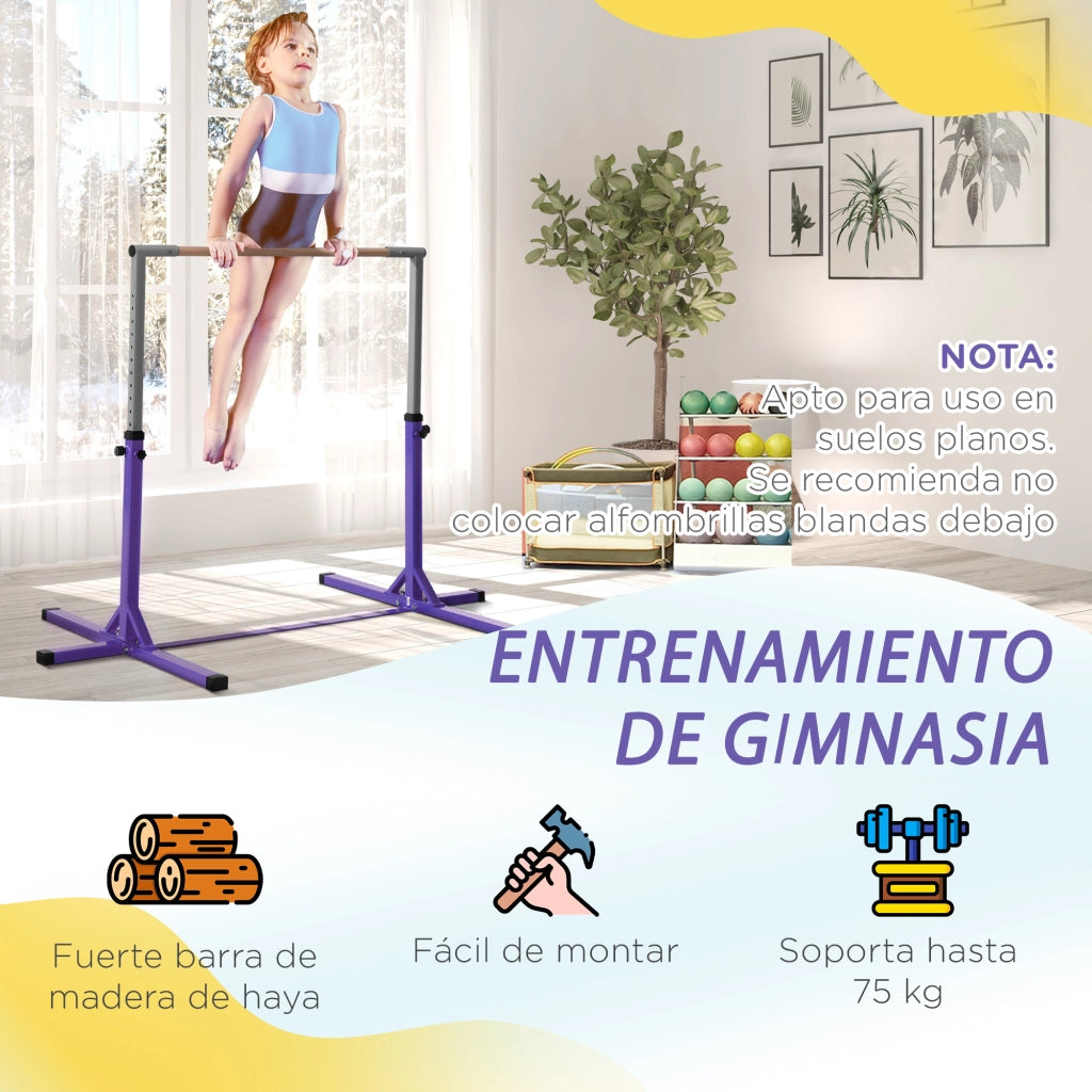 Sbarra Ginnastica per Bambini ¨C zephmum ¨C Regolabile 92-150 cm 75 kg 194x121x150 cm Viola