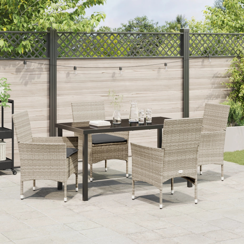 Set da pranzo da giardino 5 pezzi con cuscini in rattan sintetico grigio chiaro