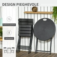 Set da Giardino 3 Pezzi con 2 Sedie e Tavolo Pieghevoli in Acciaio e HDPE, Grigio Scuro