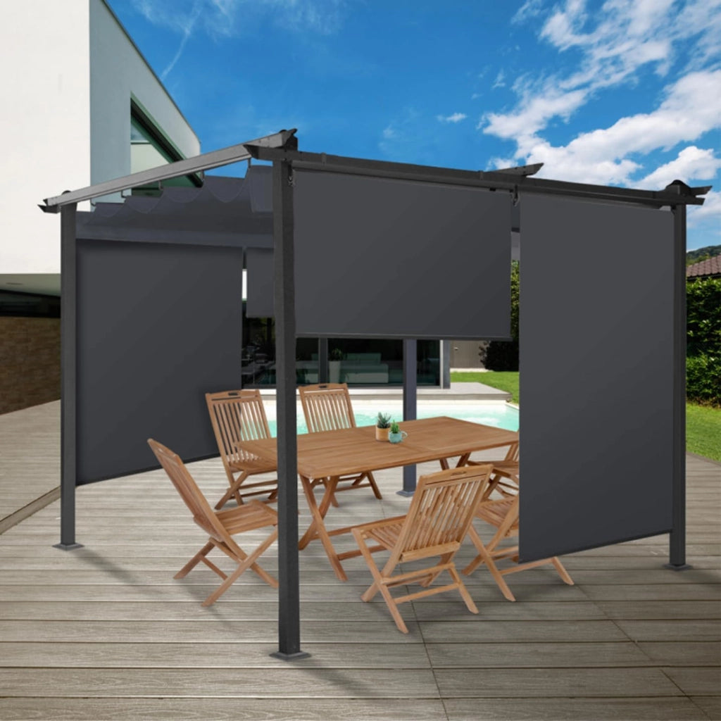 Set di 3 Tende a Rullo L. 124 x H. 225 CM per pergola Grigio Antracite