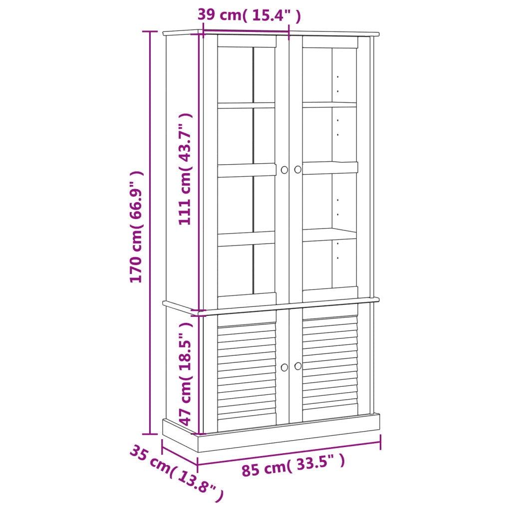 Vetrina VIGO 85x35x170 cm in Legno Massello di Pino