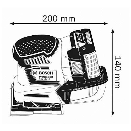 Bosch GSS 18V-10 Levigatrice Orbitale a Batteria 18 V 5 Ah con Fissaggio Velcro e Sistema Click and Clean colore Nero