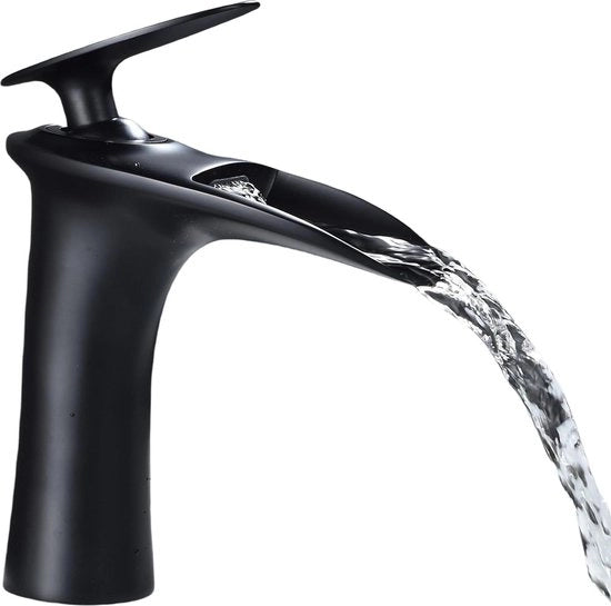 Fonte a muro per bagno con rubinetto a un foro - Montaggio - Caldo/Freddo - Rubinetto misto per vasca - Unico maniglione - Rubinetto in ottone - Finitura lucida nera LK61106