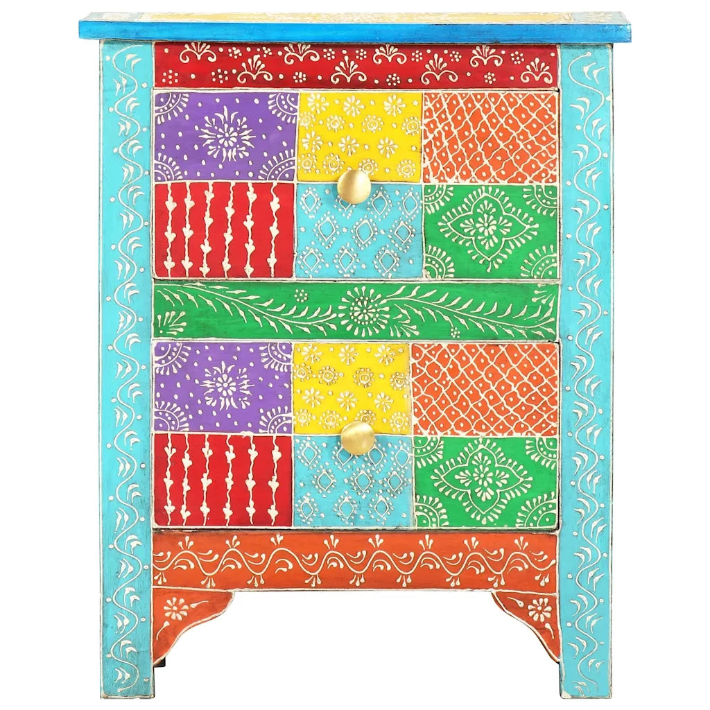 Comodino Dipinto a Mano-Tavolino da notte 40x30x50 cm in Legno Massello di Mango 635972