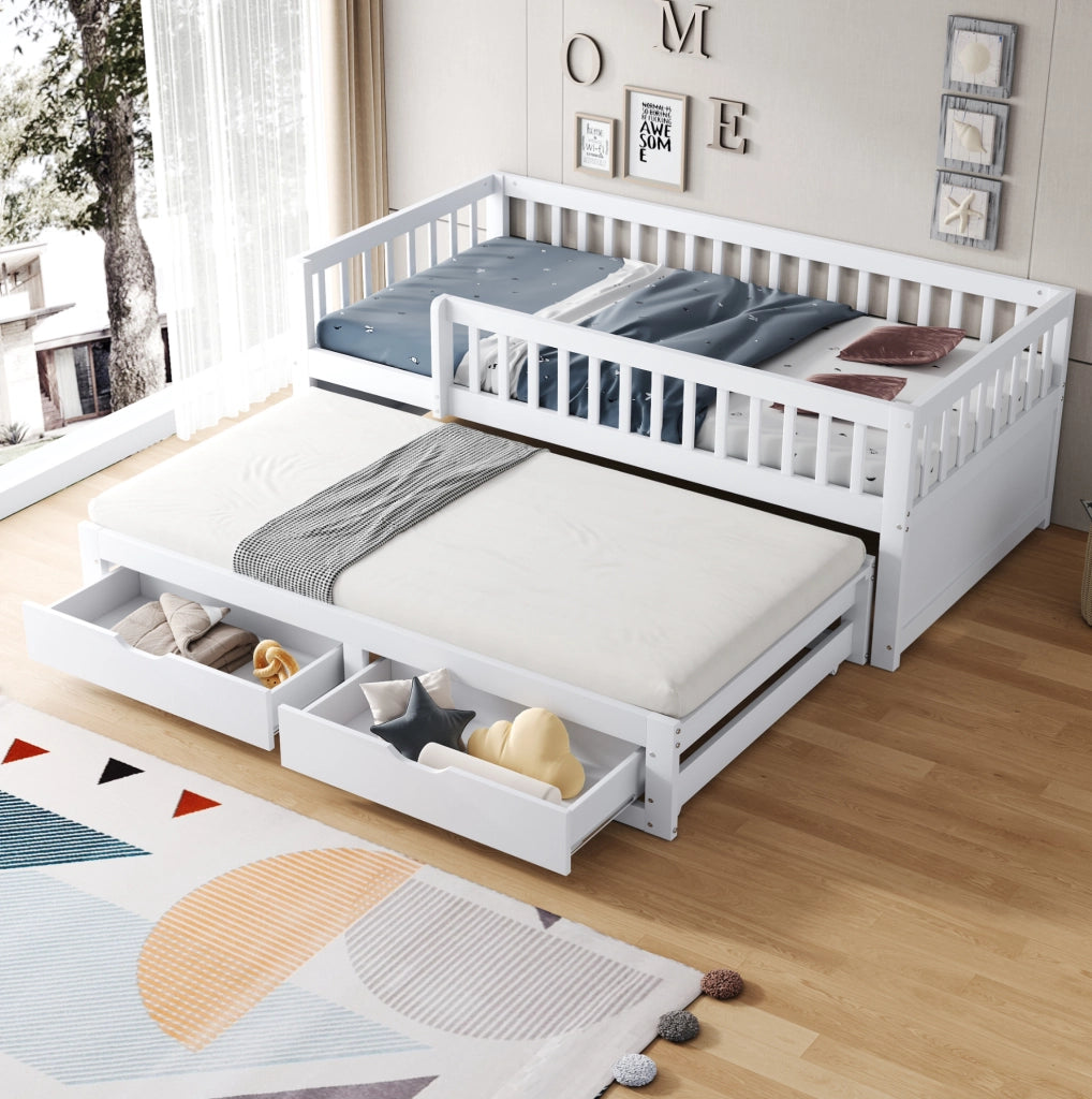 Letto divano in legno 90x200 cm con letto estraibile, bianco