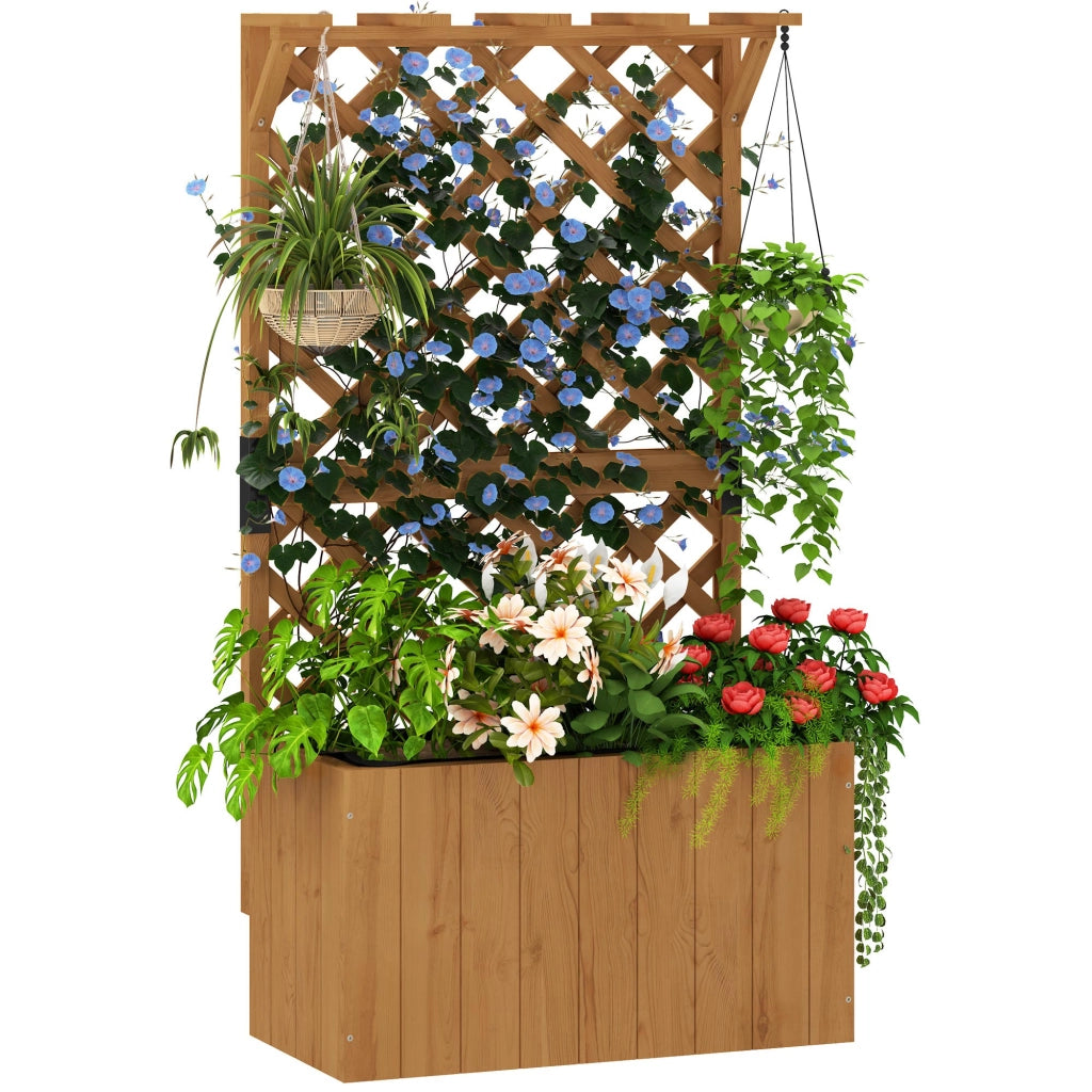 Letto per Orto Rialzato con Traliccio per Rampicanti e Pergola Superiore, 64x33x122 cm, Legno