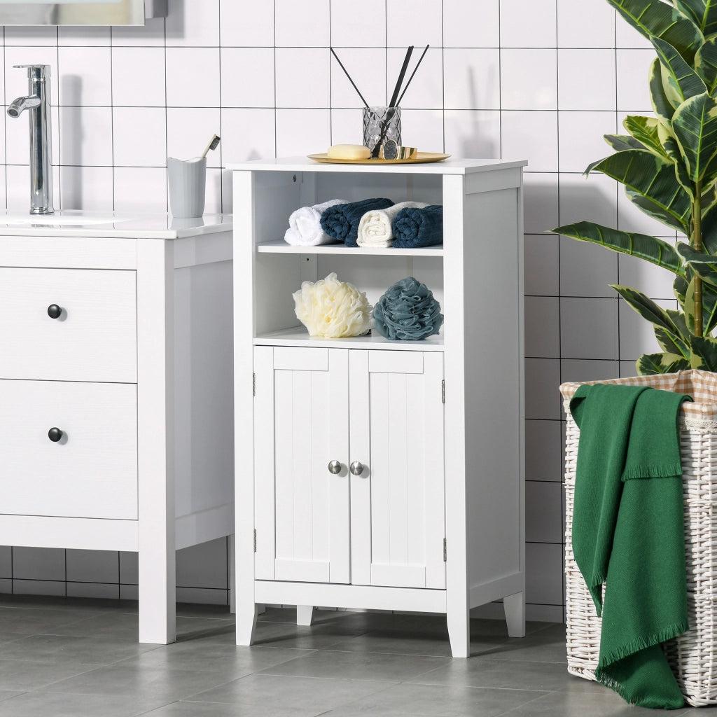 Mobile Bagno con Mensole Regolabili e Armadietto 2 Ante, Mobiletto Bagno Multiuso in Legno, Bianco, 50x30x93cm