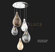 SOSP. OTTONE SAT. 5 LUCI TONDA VETRI (3 PICCOLI (1XTR+1XAM+1XFU)+2 MEDI ( 1XFU+1XBR)) 1193OS-S5 TMIX-MC