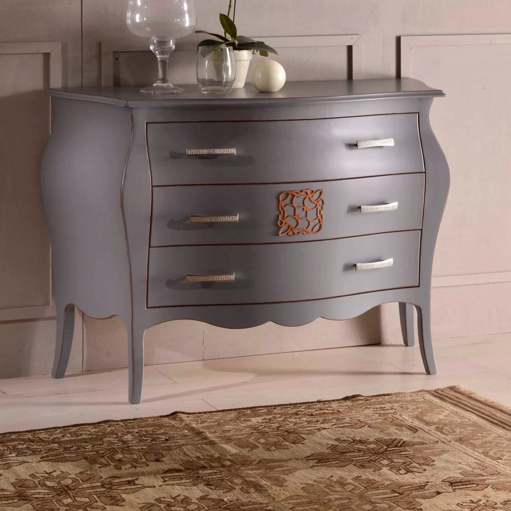 Como' bombato 3 cassetti legno grigio spigolato 118x50x85 - Mobili 2G