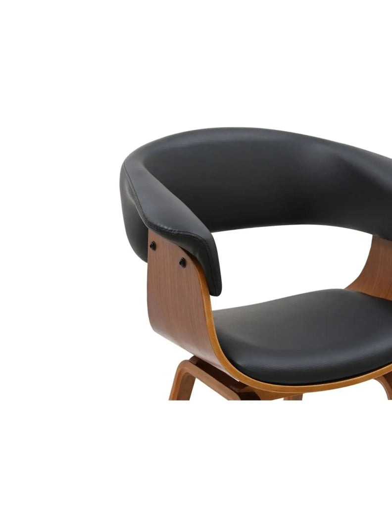 Sedia contemporanea NERA in pelle artificiale nera e struttura effetto legno scuro con braccioli