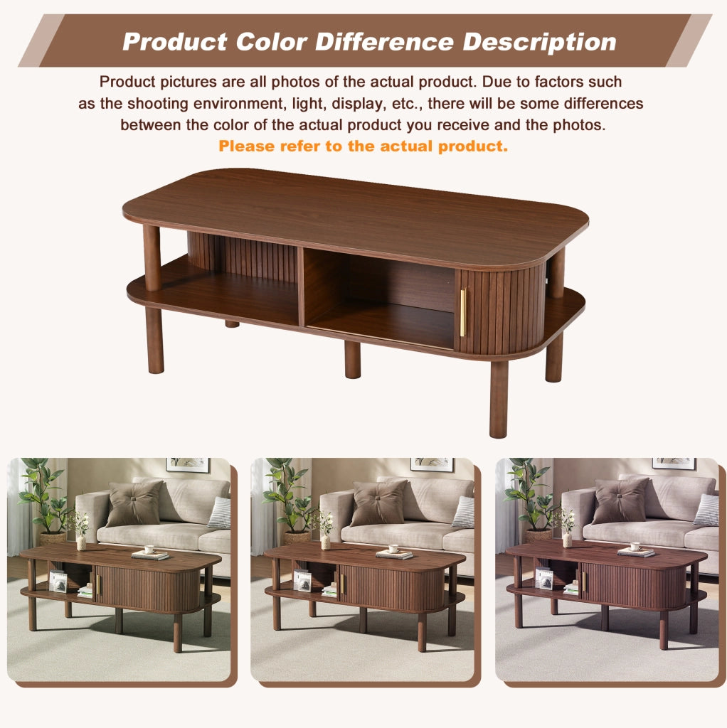 Tavolino da caffè scandinavo 110x55x45 cm con porta scorrevole; effetto noce; MDF