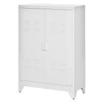 Armadio in Metallo con 2 Porte e 2 Ripiani Regolabili Mobile Multifunzione per Ufficio Salotto Camera da Letto 75x33x110cm Bianco