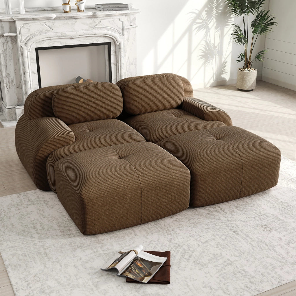 Divano angolare modulare in velluto a coste marrone 208x178x70 cm; senza telaio