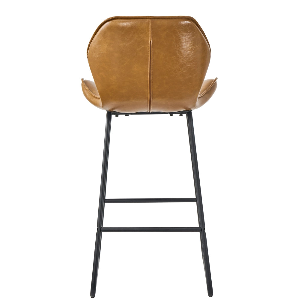 Set 2 Sgabelli da Bar ¨C MINIMAL ¨C Similpelle Cognac, Schienale, Struttura Metallo, Poggiapiedi